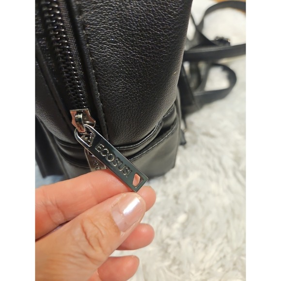 ECOSUSI Black Faux Leather Mini Backpack Convertible Straps Flap Pocket - Picture 5 of 13